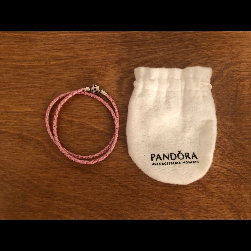 Pink leather double wrap bracelet